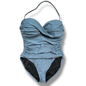 La Blanca Gray Island Goddess Ruched Twist-Front One-Piece Swimsuit | Size 14
